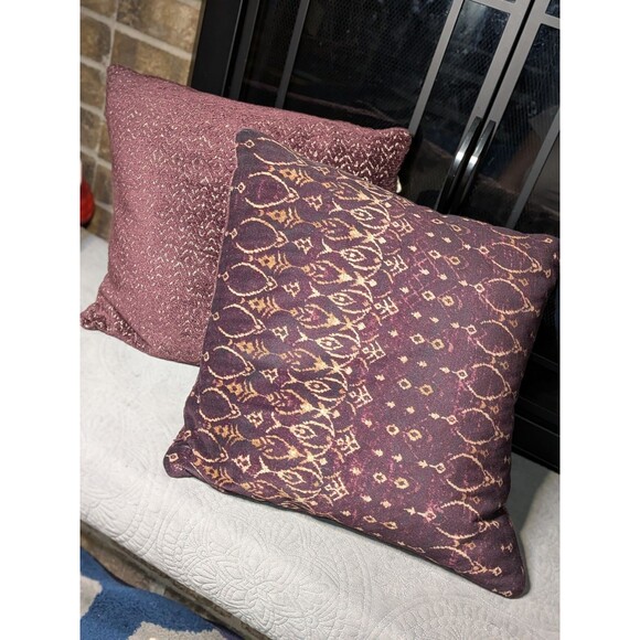 Arhaus Thai Ikat Pattern Velvety Down Throw Pillows Pair of 2 Purple Boho Decor - Picture 2 of 6